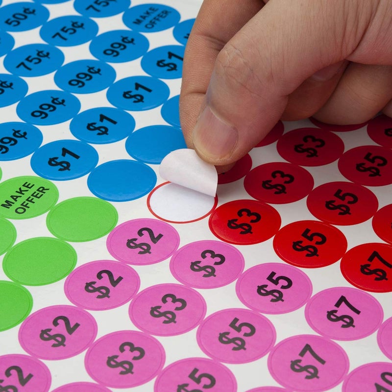 Ovenot Anronal 2520 Count Garage Sale Pricing Stickers Removable Yard Sale Labels with Prices, 3/4" Round Preprinted Pricing Labels Price Stickers (Multi-Colored) - Image 3